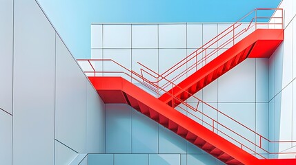Red Staircase in Modern Architecture, Urban Design Elements