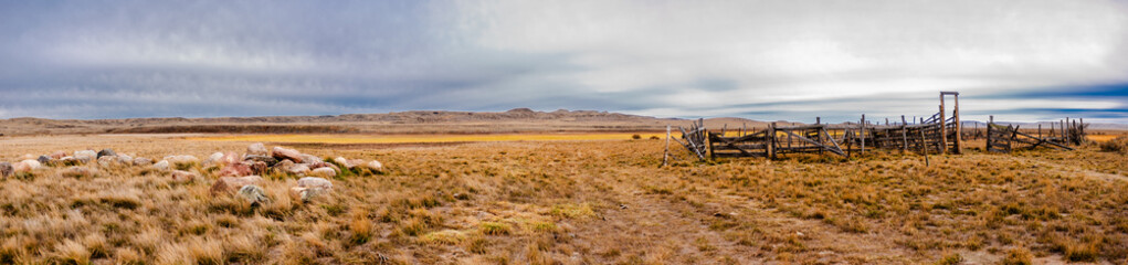 Fototapeta na wymiar Panorama of old corral in Grasslands National Park 