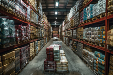 Fototapeta premium Stacked Cargo Boxes in Warehouse Storage.