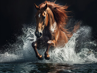 Majestic brown Horse Swimming Underwater