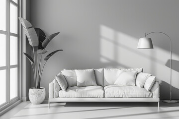 Modern Beige Sofa and Lamp in Living Room