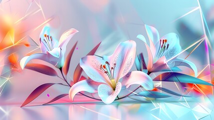 Sophisticated lily illustrations, featuring pristine white blossoms and verdant stems - obrazy, fototapety, plakaty