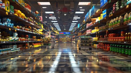 A supermarket store with a lot of food and drinks in the freezer section