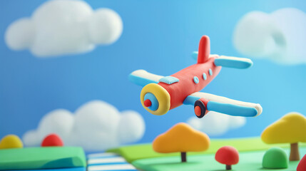 Avião voando no céu feito de massinha de modelar - obrazy, fototapety, plakaty