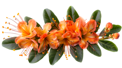 Bright orange flowers isolated on a transparent background, PNG, Ai