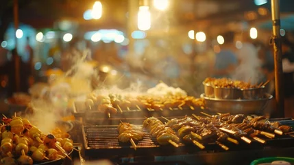 Foto op Canvas Defocused Background Image 2 The hazy lights and silhouettes of street food stalls create a sense of excitement and exploration representing the fusion of flavors and cultures found . © Justlight