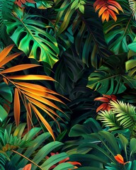 Modern tropical illustration poster, vibrant foliage and sleek design, contemporary look, 