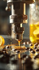 Artisanal coffee roasting, detailed, closeup, aromatic, cafe