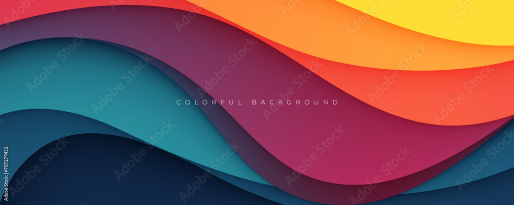 Wall mural colorful abstract wavy papercut layers background gradient shape design vector