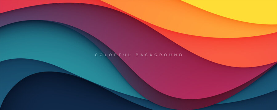 Colorful abstract wavy papercut layers background gradient shape design vector