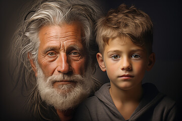 An Aging Portrait of Time, young boy and her old Grandfather - 787279625