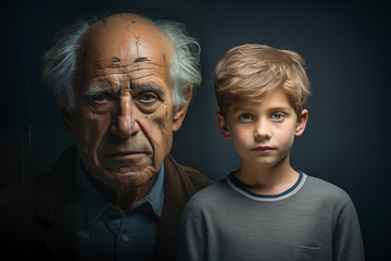 An Aging Portrait of Time, young boy and her old Grandfather - 787279647