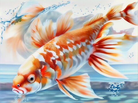 a painting of a goldfish in the water