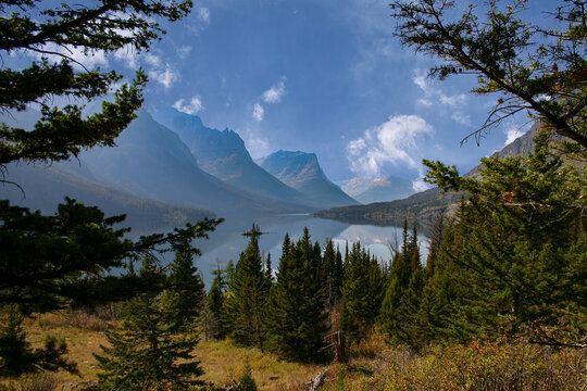serene mountain lake scene taken in glacier national park montana