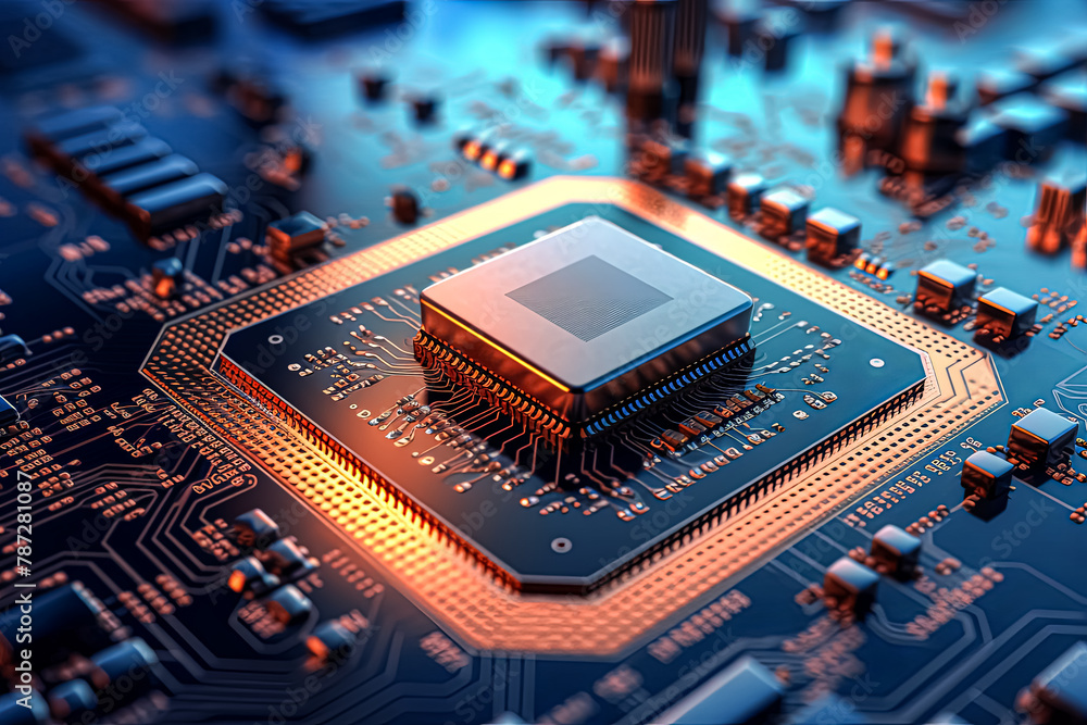 Poster a close up of a computer chip with a gold colored border.