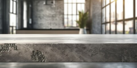 This image showcases a sleek modern kitchen interior with a focus on the concrete countertop - obrazy, fototapety, plakaty