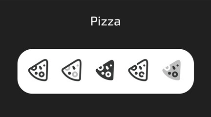 Pizza icons in 5 different styles as vector	
