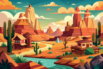 Western Landscape cartoon vector Illustration flat style artwork concept