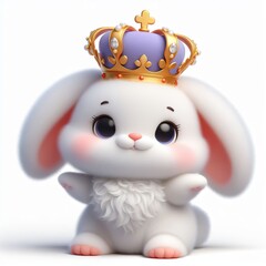 3D image cartoon of a very cute bunny with the crown isolated white background