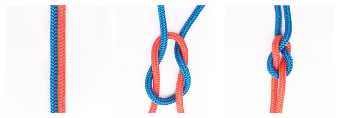 Sailor, tie and how to knot with rope in tutorial, guide or instruction steps to connect string for...