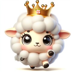 Obraz premium 3D image cartoon of a very cute sheep with the crown isolated white background