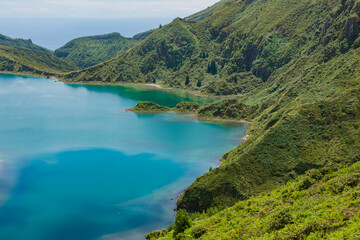 Detail and volcano caldera forest and Fire Lagoon beach, S&atilde;o Miguel - Azores PORTUGAL