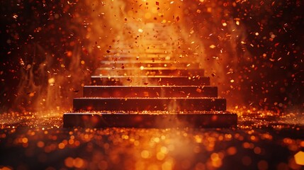 Podium basking in a deep orange glow, the air alive with the jubilation of floating confetti  8K , high-resolution, ultra HD,up32K HD - obrazy, fototapety, plakaty