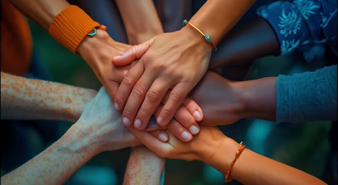 Diverse group of individuals joining hands in solidarity, reaffirming their commitment to combating systemic racism and injustice on the anniversary of the abolition of slavery 