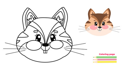 Kawaii cute outline chipmunk, hamster face, head. Coloring page illustration for kids. For printable children's and adults coloring page or book	