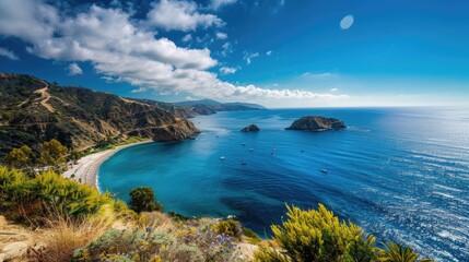 Fototapeta na wymiar Marvelous Two Harbors of Island: Stunning Coastal Landscape with Blue Ocean and Sky