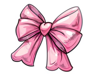 Pink Bow Tied in Quirky Character, a Cute Hand-Drawn Illustration