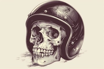 Rider's Pride: Biker Skull in Helmet on Expressway Road. Print-Ready Motorcycle Image for Motorbike Fans