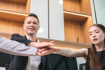 Obraz premium Business people, teamwork and meeting for strategy, planning or corporate brainstorming discussion at office. Group of employees in team collaboration or communication in conference at the workplace