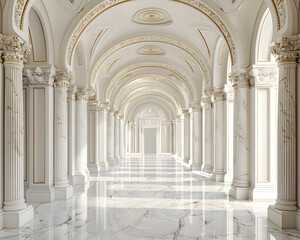 Classical 3d white and  ancient architecture, famous, historical building with arches