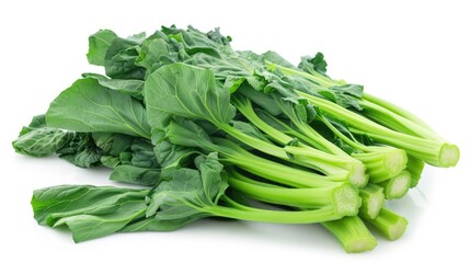 Fresh and Healthy Chinese Broccoli Isolated on White. Perfect for Cooking and Fries - obrazy, fototapety, plakaty
