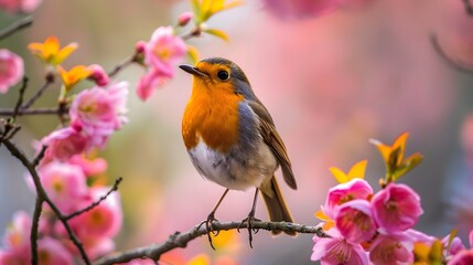 The Red Robin in the Spring Garden