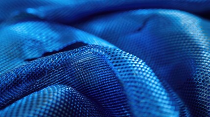 Synthetic Fiber Blue Background. Abstract Closeup Detail of Fabric Texture for Clothes, Decor and Design