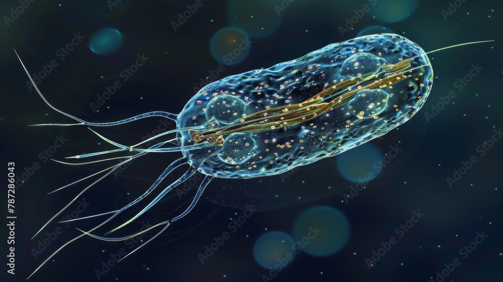 Aufkleber a highresolution image of a single trichomonas showing its ovalshaped structure and multiple flagell