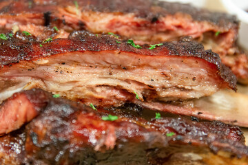 View of the rib barbecue on the plate