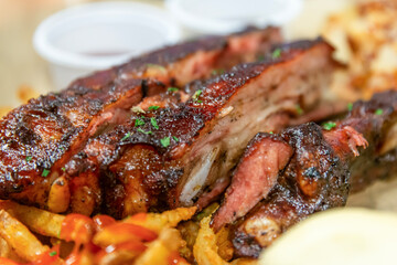 View of the rib barbecue on the plate
