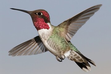 Naklejka premium Vibrant hummingbirds flying with precision, targeting colorful flower nectar sources