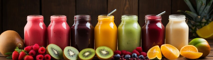 A colorful array of assorted juices displayed on a table