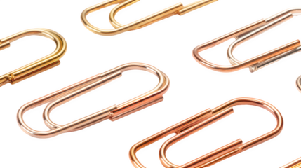 Rose gold paper clips isolated on a transparent background, PNG, Ai