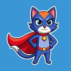 Cat dressed as a superhero, with a cape billowing in the wind and a determined expression on its face