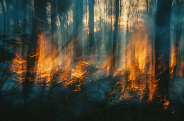 a fire in the forest with a blurring of the side - Powered by Adobe