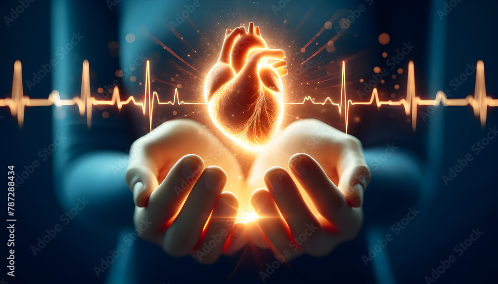 Poster concept of artificial intelligence with the representation of a heartbeat.