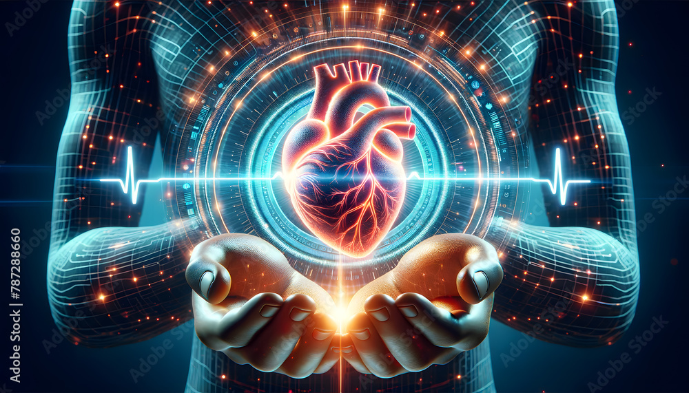 Poster Concept of artificial intelligence with the representation of a heartbeat.