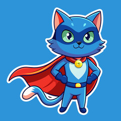 Cat dressed as a superhero, with a cape billowing in the wind and a determined expression on its face