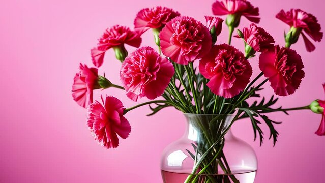 Animated background material of carnation flower bouquet. Spring image. Design of message cards with margins for birthdays, Mother's Day, celebrations, etc. カーネーションの花の花束のアニメーション背景素材。母の日。