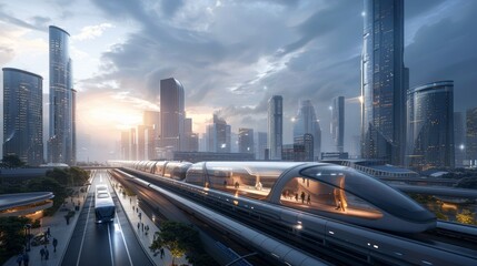 Craft a visual narrative depicting the future of downtown